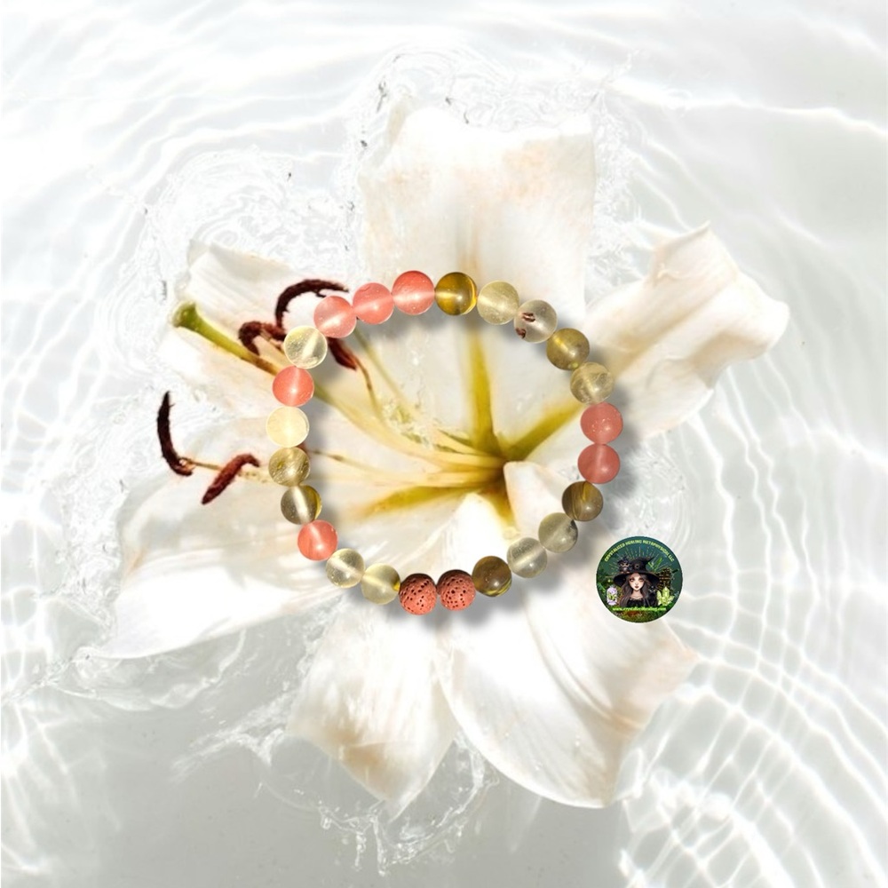 Strawberry Quartz & Lava Stone Crystal Bracelet